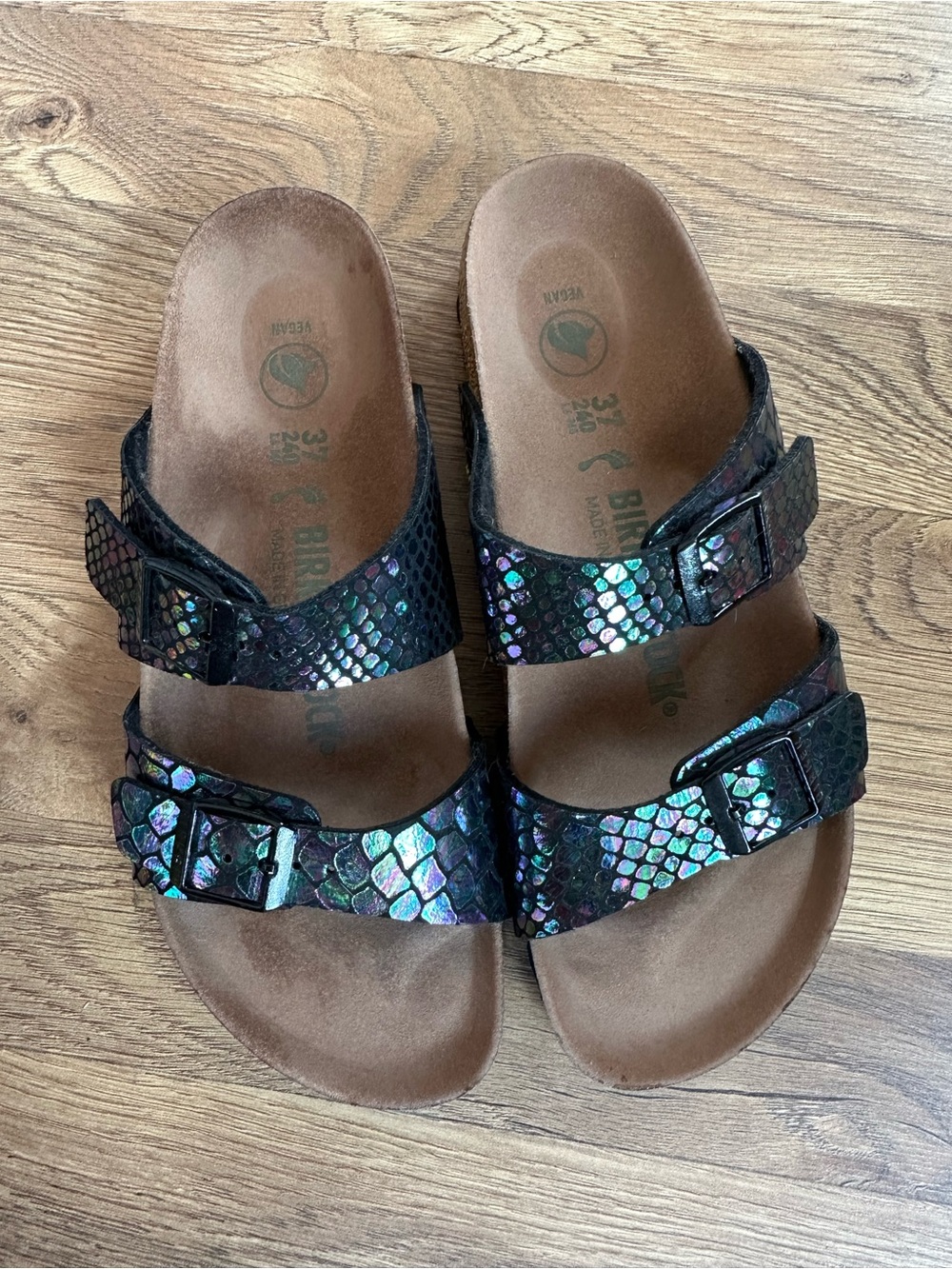 Birkenstock Iridescent Multi-Color Snake-Effect Arizona Sandals